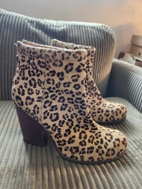 JEFFREY CAMPBELL Size 40/9.5 Leopard Print Women's Ankle Boots - Tan/Black